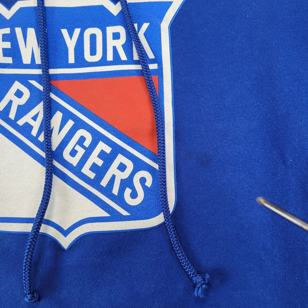 New York Rangers NHL Y2K Old Time Sports Hoodie Mens Large Blue‎ Pullover Flaw - Picture 3 of 8